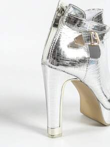 Women's Black High Heel Waterproof Platform Peep-Toe Sandals - Silver - View 7