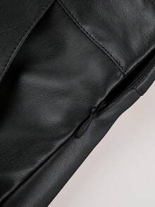 Giolshon Women's Four Seasons Spring, Fall And Summer Black PU Bustier Skirt Imitation Leather Elegant Short Skirt - Black - View 8