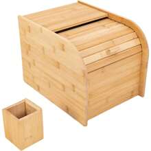 CNCEST Bamboo Rice Storage Container 33.07 Lbs Wood Rice Storage Box With Measuring Cup Cereal Storage Containers Rice Storage Container With Sliding Lid For Grain Cereal Soybean Corn