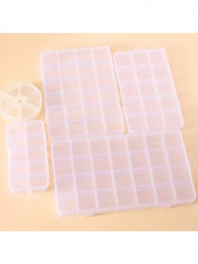 1pc Transparent Jewelry Box With Fixed Grids, Nail Art Organizer Box, Small Beads & Accessories Storage Container