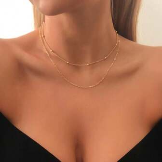 Simple Double-Layer Chain Collarbone Chain Geometric Bead Necklace