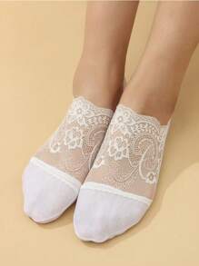 1 双女士深口隐形袜子，薄款防滑休闲袜 - 白色 - 查看 1
