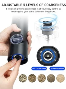 1pc/2pcs Electric Pepper And Salt Grinder , Battery Powered Adjustable Of Coarseness Black Pepper Grinder Mill , Automatic Grinding For BBQ Restaurant Kitchen For White Pepper, Black Pepper, Sea Salt, Cumin.
