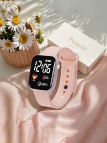 6 件/套，女孩卡通心形方形电子表和 5 条手链项链戒指耳环蝴蝶套装毕业礼物返校注意包装内不带盒子！ - 粉色 - 查看 3