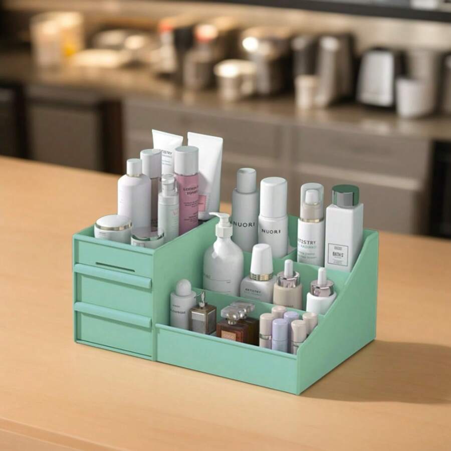 Large Capacity & Multi-Layer Drawer Vanity Case Dormitory Finishing Plastic Shelf Cosmetics Skin Care Dresser Desktop Storage Box - 抹茶綠 - 查看 1