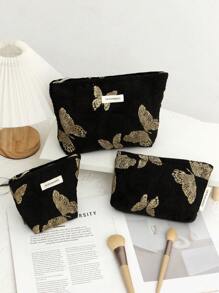 1Pc/Set Gold Butterfly Pattern Multifunctional Cosmetic Organizer Handbag ,Wallet Pouch Portable Cosmetics Brush Storage Clutch With Zipper Closure For Lipstick, Brush, Skincare, Mobile Phone, Coin, Hailclips Small Items, For Home, Travel - Multicolor - View 1