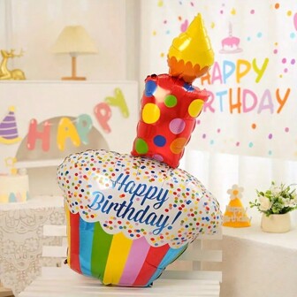 Mtrong Te 1Pc Large Colored Striped Birthday Cake Shaped Aluminum Foil Balloon For Birthday Party Decoration And Photo Props