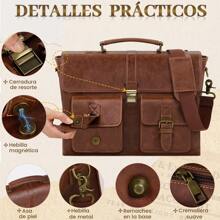 Portafolios para hombre piel, maletin para laptop para 17 Pulgadas, maletin para hombre de Impermeable portátil y bandolera, portafolio para Ejecutivo, Trabajo, Marrón retro, Negro - Marrón - Ver 5