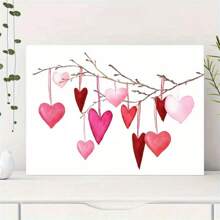 Bright Red And Pink Heart Shape Printed, Watercolor Love Theme Wall Decoration-Wooden Frame Canvas Painting 1 Picture (3) Thickness 2.25cm/0.9 Inches, Home Gift Decoration, Room Decoration Aesthetics, Wall Decoration Art, Perfect Gift, Autumn And Winter Wall Decoration, Living Room Decoration, Bedroom Decoration, Kitchen Decoration, Entrance Decoration, Bathroom Decoration, Direct Wall Painting, High Quality Wall Painting Poster