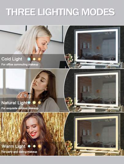 FENCHILIN Illuminated Spiegel Bluetooth Can Adjust Verlichting Effects Wall/Desktop Dual Purpose Makeup Bathroom Size Wit 80cm 58cm view 6