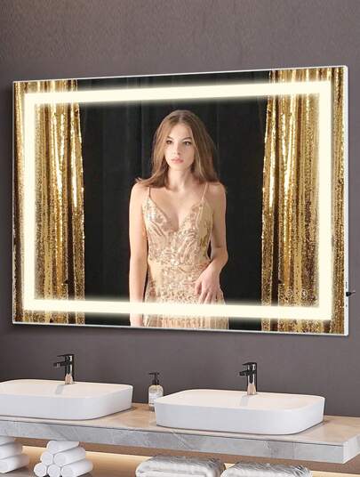 FENCHILIN Illuminated Spiegel Bluetooth Can Adjust Verlichting Effects Wall/Desktop Dual Purpose Makeup Bathroom Size Wit 80cm 58cm view 3