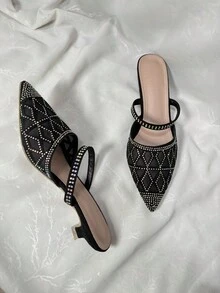 Eleganckie damskie buty na obcasie z siateczki z kryształkami, idealne na co dzień, minimalistyczne i modne - Czarne - Zobacz 7
