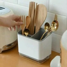 1pc/2pcs/3pcs Double-Layer Three-Compartment Fork And Spoon Drip Tray, Water-Draining Chopsticks Basket, Minimalist Kitchenware Drainage Rack, Ventilation Storage Box For Utensils