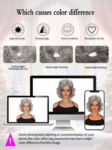 Women's Synthetic Wig With Bangs Gray Middle-Aged And Elderly Short Curly Hair, Suitable For Daily Wear,Role Playing Classic And Fashionable Curly Wig With Bangs