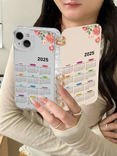 1pc Happy New Year 2025 Calendar Transparent Anti-Drop Phone Case Compatible With Apple 17 Pro Max/17 Pro/17 Plus/17, 16 Pro Max/16 Pro/16 Plus/16, Galaxy A55/A54/A53, S24/S24 Plus/S24 Ultra/S24 FE, Pixel 9/9 Pro/9 Pro X/10/10 Pro/10 Pro XL, Moto G85, Infinix Hot 50 Pro+