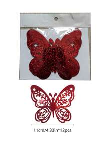 Set de 12 pegatinas de mariposa de PVC, pegatinas modernas de mariposa troqueladas en 3D para decorar la habitación, pegatinas, vinilos decorativos para el hogar, artículos de decoración de primavera para refrescar tu hogar, pegatinas de decoración de ramas, decoración escolar, sorpresa escolar, decoración de dormitorio, útiles escolares - Rojo - Ver 3