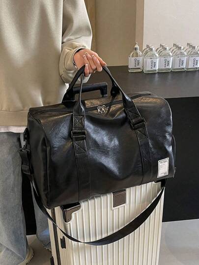 1 件新款时尚大容量多功能纯色防水耐磨 PU 皮革带干湿分离袋和独立鞋仓旅行包适合男女度假、运动试穿、旅行商务和返校化妆包洗漱包洗漱旅行包化妆品收纳海滩沙滩包度假必需品学校用品旅行必需品女士大学宿舍浴室