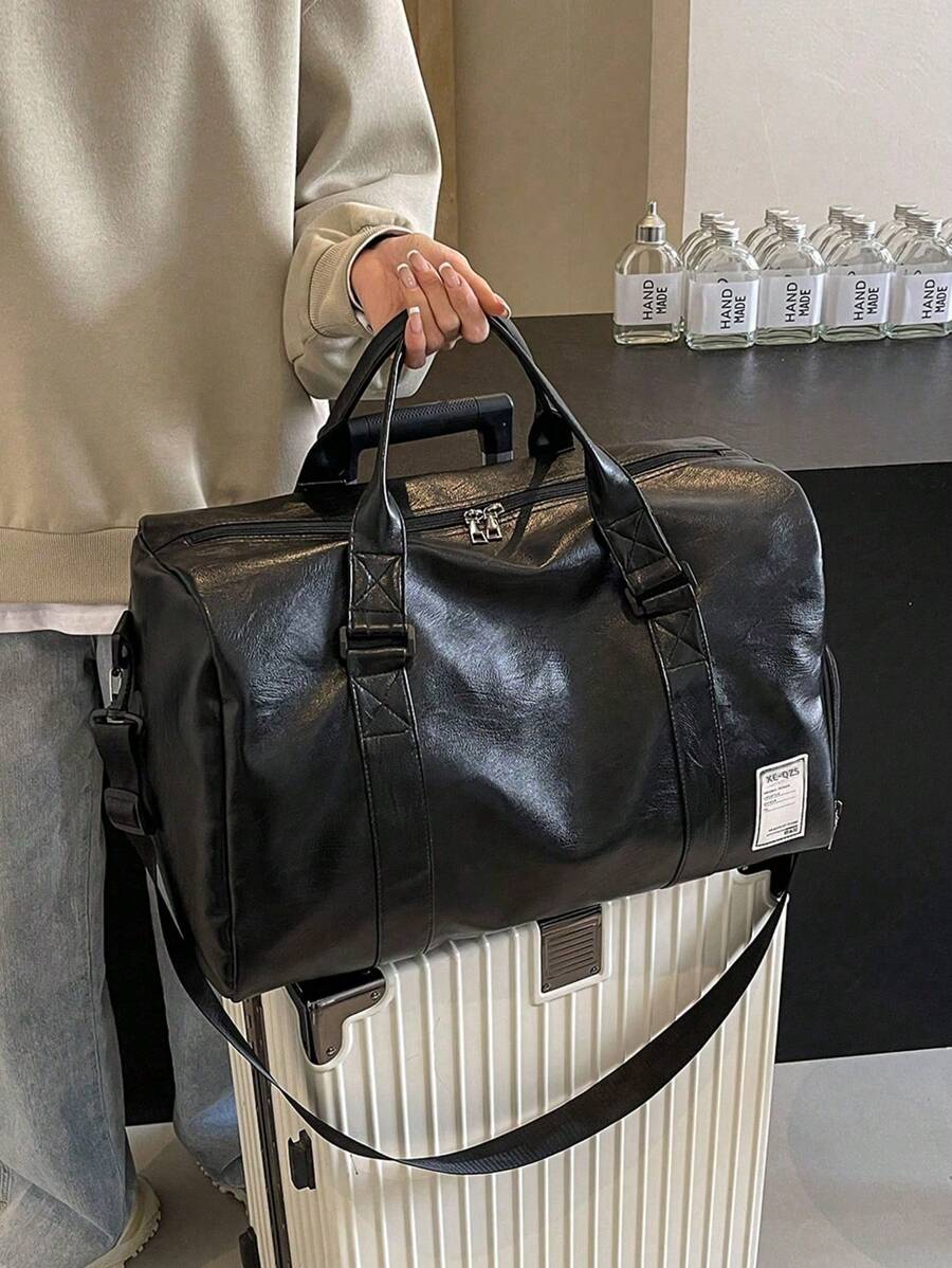 1 件新款时尚大容量多功能纯色防水耐磨 PU 皮革带干湿分离袋和独立鞋仓旅行包适合男女度假、运动试穿、旅行商务和返校化妆包洗漱包洗漱旅行包化妆品收纳海滩沙滩包度假必需品学校用品旅行必需品女士大学宿舍浴室