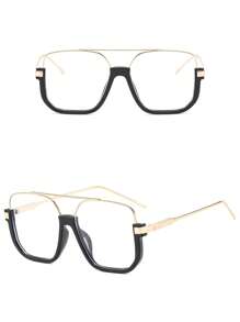 1pc Retro Design Selfie Dual-Beam Shaped Metal Thick Oversize Eyeglasses, Multi-Color, Metal Hinge, Classic Vintage 3D Style, Fashionable Non-Prescription Glasses