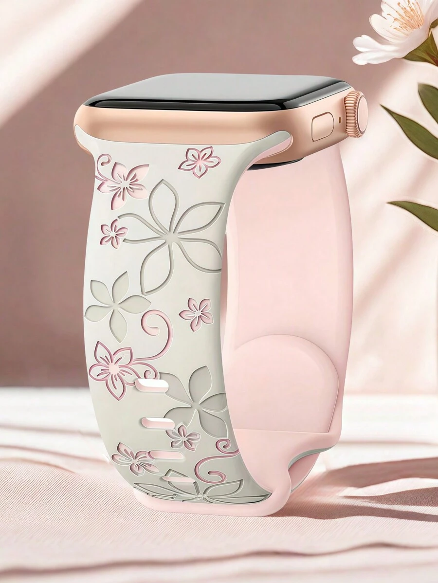 Floral Carved Bands Compatible With Apple Watch 41mm 40mm 44mm 45mm 42mm 38mm 49mm 46mm, Cute Dual-Color Flower Soft Silicone Sport Strap For Apple Watch SE 11 10 9 8 7 6 5 4 3 2 1 Ultra Series