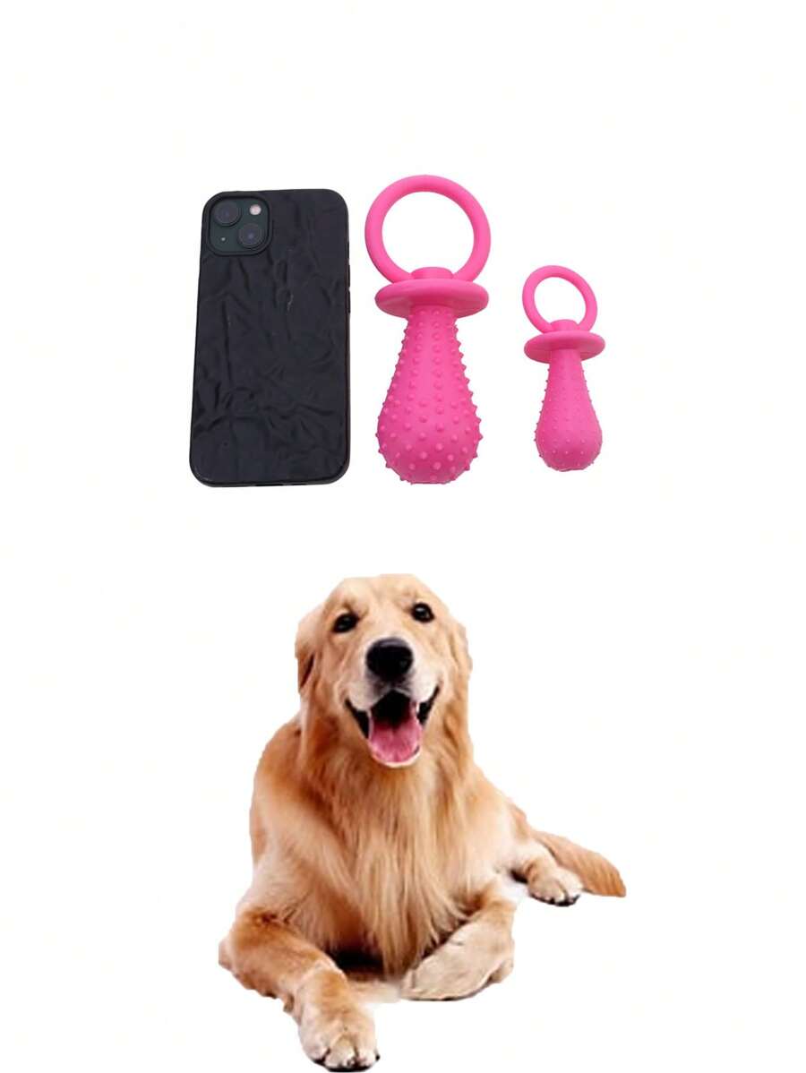 Pet Toy Rubber Bite Resistant Toy Pacifier, Pet Toy Grinding Sound Rubber Ball Pet Pacifier Shaped Feeder - Multicolor - View 1