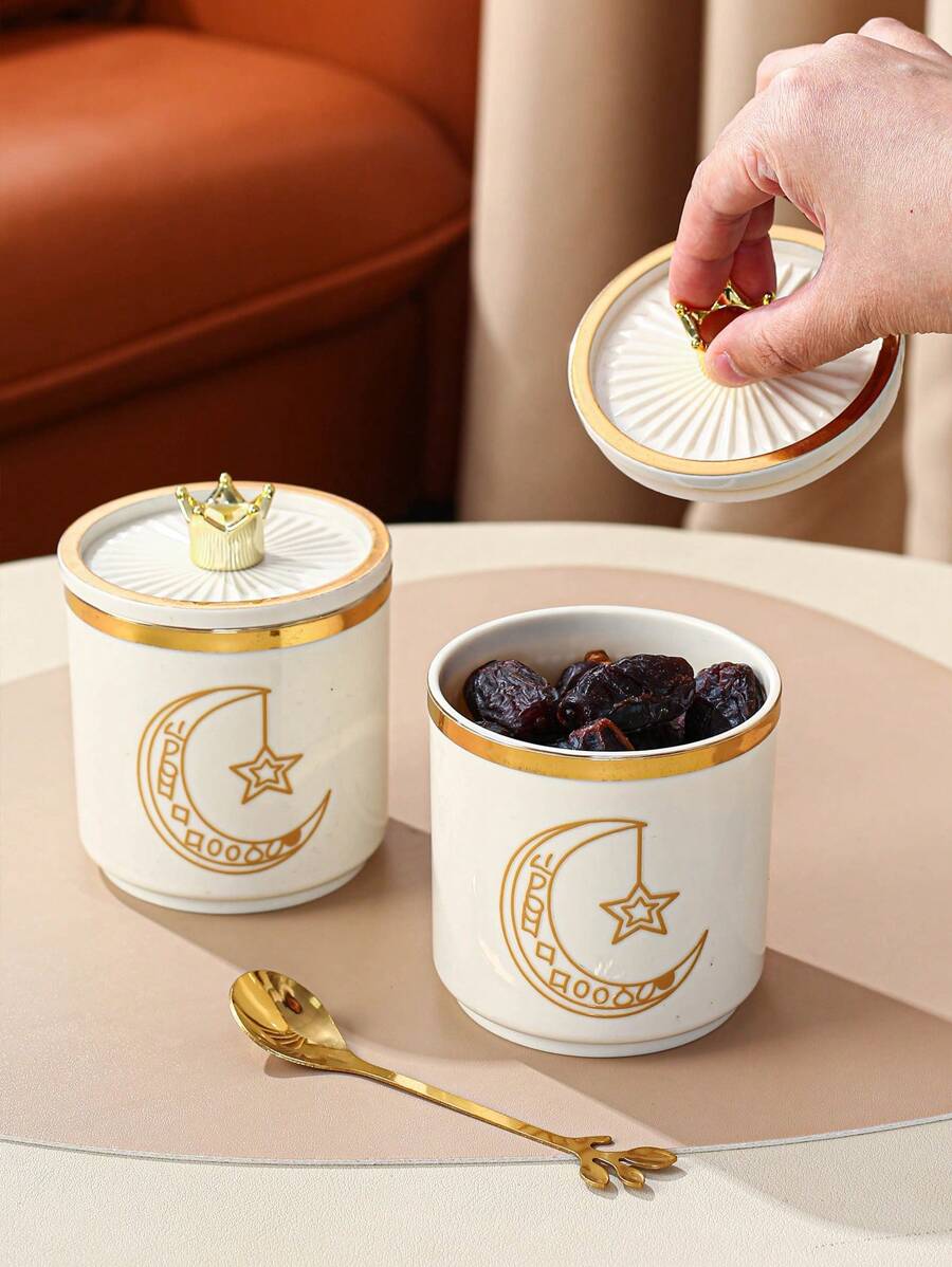 1pc Star, Moon, Lantern Plastic Household Storage Jar Pot Canister For Grains, Dried Fruits, Candy, Cookies, Bread, Suitable For Wedding, Party, Gift, Birthday - Yellow - View 1