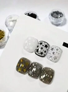 1/4/6片装星形美甲贴纸，金色/白色/银色星星美甲贴花，DIY美甲饰品，美甲用品，美甲宝石