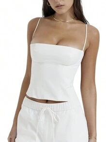 Women's Y2k Spaghetti Strap Crop Cami Tops Sleeveless Square Neck Camisole Sexy Backless Vest Tank Tops Summer Going Out Tops Clubwear Streetwear - 白色 - 查看 3