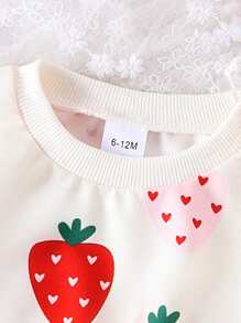 2pcs Baby Girls' Cute Fruit Pattern Long Sleeve Sweatshirt + Pants Set, Lightweight For Spring & Autumn