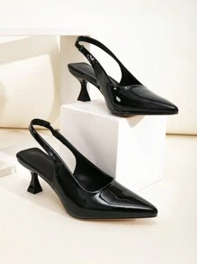加大码宽版黑色漆皮露趾高跟鞋，适合日常穿着、派对和活动 - 黑色 - 查看 2