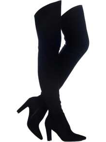 Shoe'N Tale Women Stretch Suede Chunky Heel Over The Knee Boots Thigh High For WomenChristmas - 銀色 - 查看 4