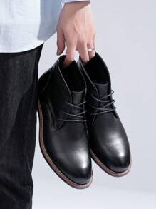 SHOESMALL Men's Leather Chukka Boots Premium Black Boots Lace Up Dress Boots For Men - AMY8190A-黑色 - 查看 5