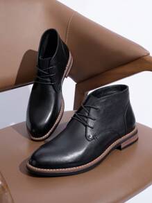SHOESMALL Men's Leather Chukka Boots Premium Black Boots Lace Up Dress Boots For Men - AMY8190A-黑色 - 查看 1
