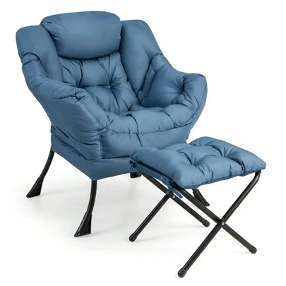 Homasis Lazy Sofa Chair Accent Leisure Armchair With Folding Footrest & Storage Pocket