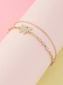 1pc Girls' Rhinestone Butterfly Gold Anklet, Suitable For Daily Wear - Butterfly - View 4