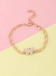 1pc Girls' Rhinestone Butterfly Gold Anklet, Suitable For Daily Wear - Butterfly - View 5