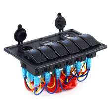 HYYKJ-US LED Switching Panel Car Boat Double Switch 6-Speed Switchboard Voltmeter 12V-24V - 1 - View 11
