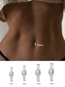 1 Pc S925 Prata Esterlina Clássico Simplicidade Unha de Umbigo Com Diamante Incrustado Redondo Zircônia Fivela de Umbigo, Comprimento do Pólo 6mm,8mm,10mm,12mm, Decoração de Umbigo de Punção de Garota Gostosa Presente para Roupa Diária Feminina, Um Presente para Ela, Dê Presentes para Irmãs Namorada