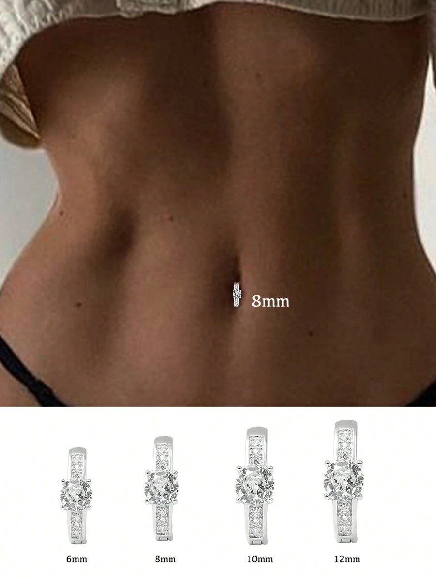 1 Pc S925 Prata Esterlina Clássico Simplicidade Unha de Umbigo Com Diamante Incrustado Redondo Zircônia Fivela de Umbigo, Comprimento do Pólo 6mm,8mm,10mm,12mm, Decoração de Umbigo de Punção de Garota Gostosa Presente para Roupa Diária Feminina, Um Presente para Ela, Dê Presentes para Irmãs Namorada