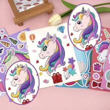 8Pcs Face Changing Sticker Unicorn Cartoon Cute Graffiti Children's Puzzle DIY Hand Account Puzzle Sticker (Some Colors And Styles Are Random)