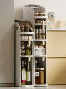 1 pieza Gabinete deslizante delgado de espacio reducido, adecuado para cocina, baño, estantes de cajones multifuncionales - Gris Oscuro - Ver 1