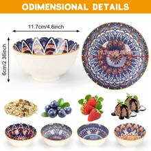 6-Piece Boho Ceramic Bowls Set 10oz | Microwave Compatible Vibrant Pattern For Family Meals - Bohemian Style - View 2