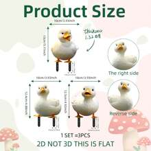 3-Piece Set Iron Plant Pot Stakes, White Duck Garden Stakes, Outdoor Lawn And Yard Decorations