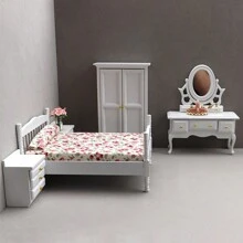 1 件套娃娃屋装饰卧室套装、木制玩具床、床头柜、1:12 复古衣柜、迷你梳妆台、迷你家具玩具套装、生日/圣诞礼物 - 彩色 - 查看 6