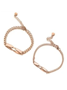 2pcs Customized Stainless Steel Couple Bracelets Set, Men&Women Bracelet, Personalized Names & Anniversaries, Valentine's Day Gift, With Gift, Boyfriend And Girlfriend Promise Mobius Bracelets For Anniversary,School Supplies,Back To School,For Office,For School,For Classroom,For Teacher Gifts,For University,For Colleague,For Dorm Rooms,For Teacher,For Boys And Girls,For Teenagers,Junior High School Students,Middle School Students,High School Senior High School Students,College Students,University Students,Freshman,Sophomore,Underclassmen - Multicolor - View 6