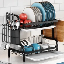 Escurridor De Platos De Acero Inoxidable De 2 Niveles - Negro - Ver 2