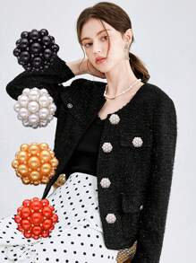 5pcs/Set Elegant Metal Pearl Dome Buttons, Suitable For Furs, Suits, Uniforms, Jackets, Decorative Accessories, Handbags, Gift Boxes, Flower Bouquets, Jewelry DIY