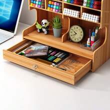 Wooden Multilayer Pencils Desk Storage Holder Desktop Sundries Storage Rack