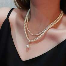 1pc Fashionable Simple Double Layer Glass Pearl Necklace - double pearl necklace - View 6