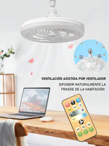 Ventilador De Techo E27 Lámpara Silenciosa Con Control Remoto  Ventiladores Luces 50W - Blanco - Ver 4